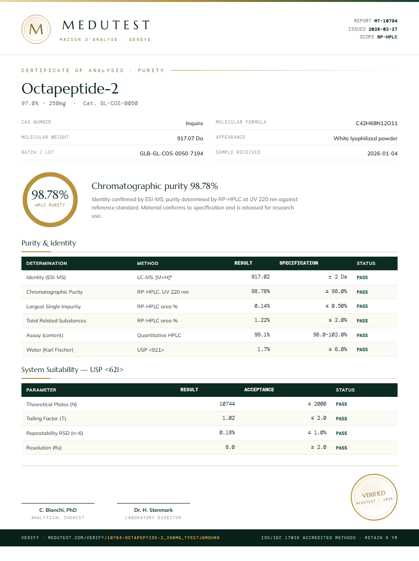 Octapeptide-2 Purity (HPLC) report by Medutest