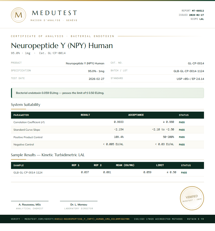 Neuropeptide Y (NPY) Human Endotoxin report by Medutest