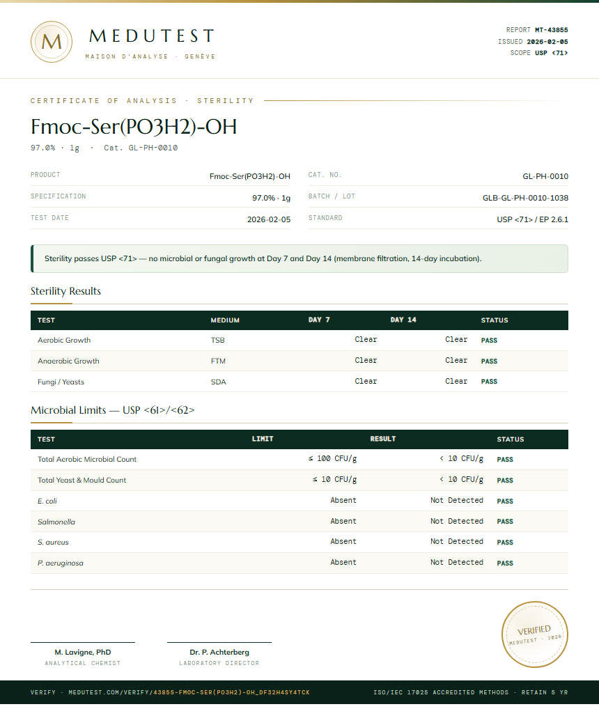 Fmoc-Ser(PO3H2)-OH Sterility report by Medutest