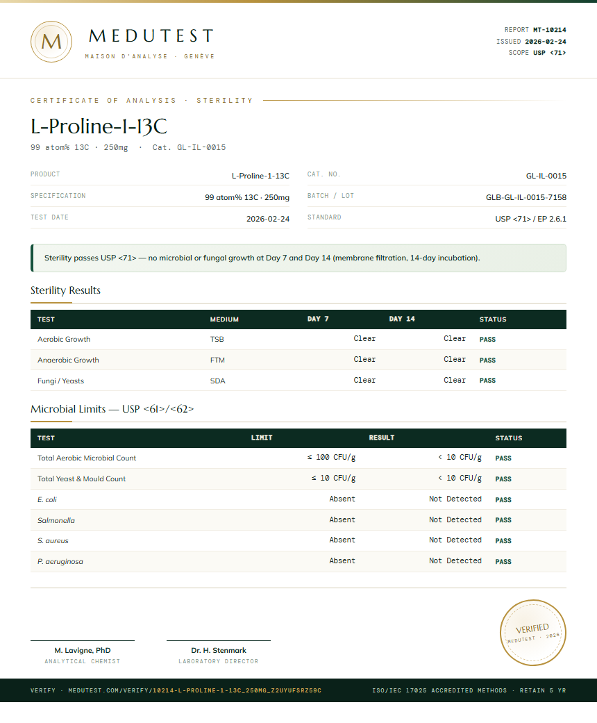 L-Proline-1-13C Sterility report by Medutest