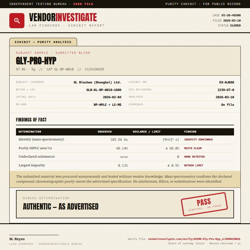 Gly-Pro-Hyp Purity (HPLC) report by VendorInvestigate