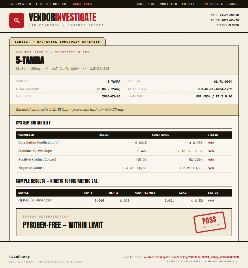 5-TAMRA Endotoxin report by VendorInvestigate