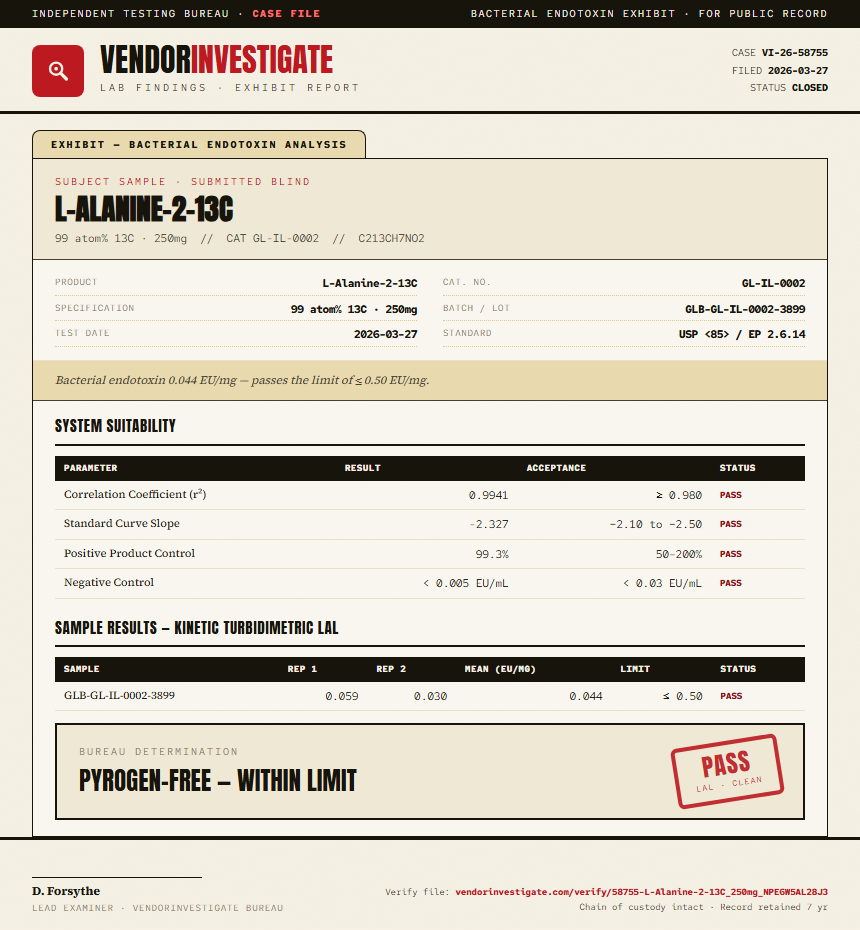 L-Alanine-2-13C Endotoxin report by VendorInvestigate