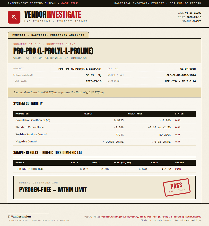 Pro-Pro (L-Prolyl-L-proline) Endotoxin report by VendorInvestigate