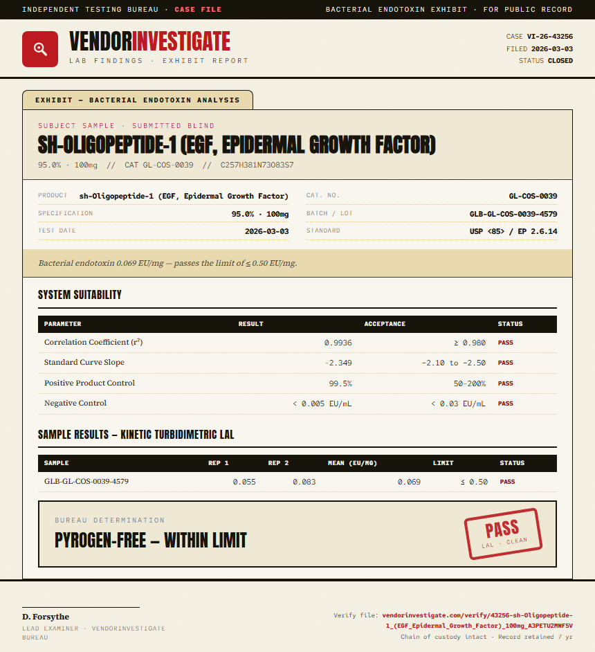 sh-Oligopeptide-1 (EGF, Epidermal Growth Factor) Endotoxin report by VendorInvestigate