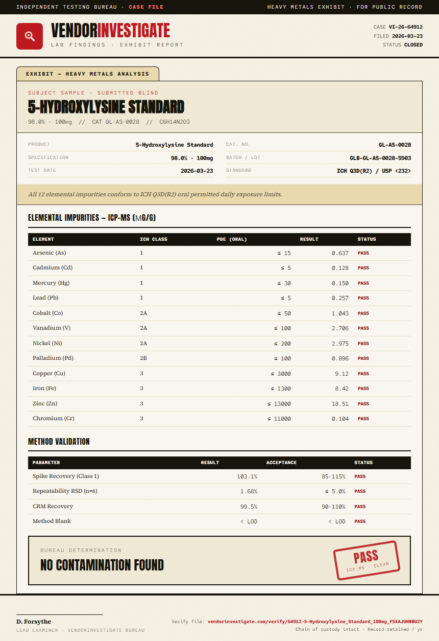 5-Hydroxylysine Standard Heavy Metals report by VendorInvestigate